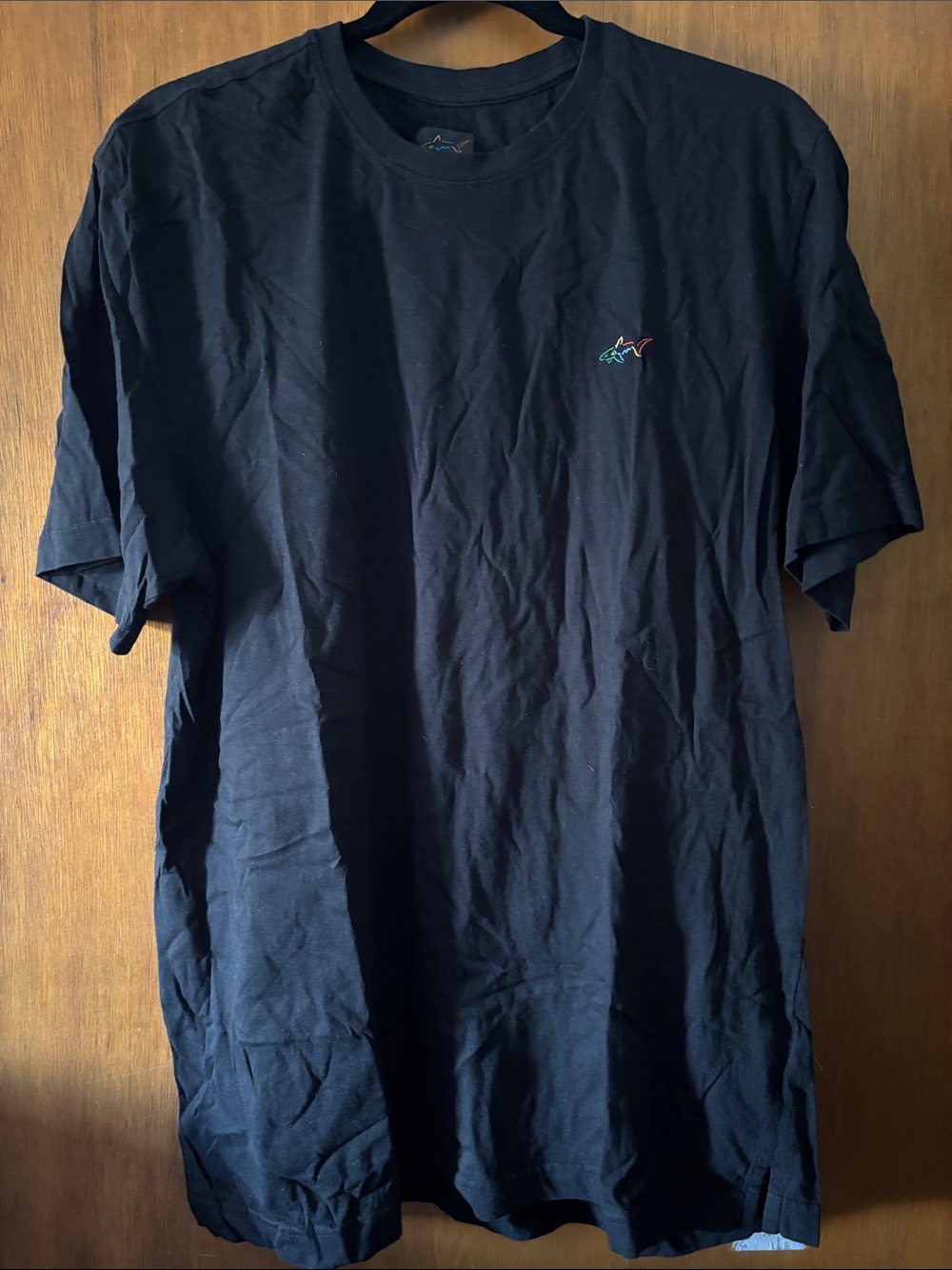 Greg Norman Collection Black Short Sleeve Tee with Multicolor Shark Logo